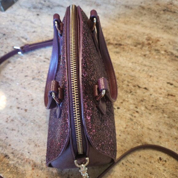 Kate Spade Mini Reiley Laurel Way Glitter Bag Satchel Crossbody in Red Burgundy - Picture 7 of 11